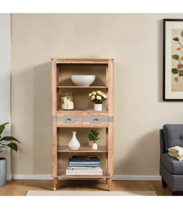 Wilton Acacia Wood 2 Drawers Open Bookcase