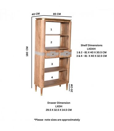 Wilton Acacia Wood 2 Drawers Open Bookcase