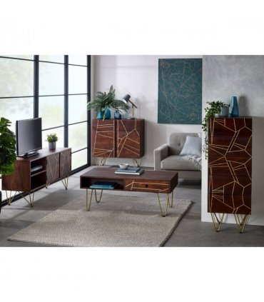 Dark Gold Rectangular Coffee Table With Drawer