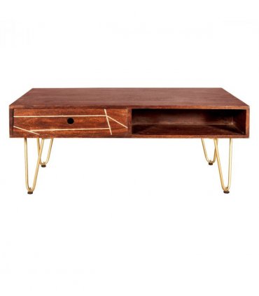 Dark Gold Rectangular Coffee Table With Drawer