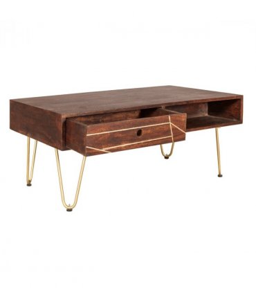 Dark Gold Rectangular Coffee Table With Drawer