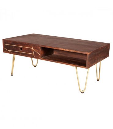 Dark Gold Rectangular Coffee Table With Drawer