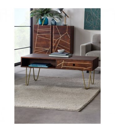 Dark Gold Rectangular Coffee Table With Drawer