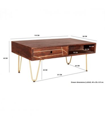 Dark Gold Rectangular Coffee Table With Drawer