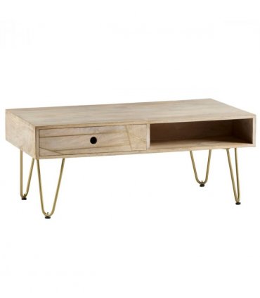 Light Gold Rectangular Coffee Table With Drawer
