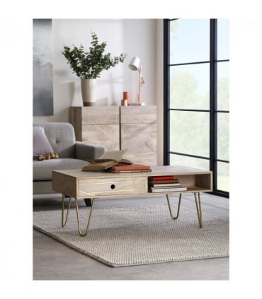 Light Gold Rectangular Coffee Table With Drawer
