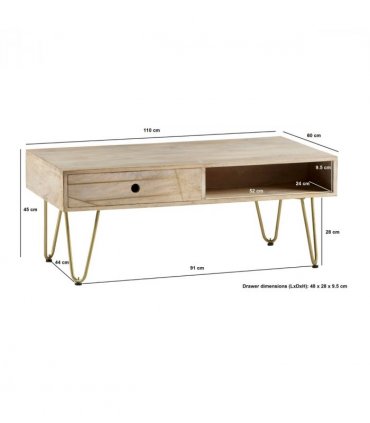 Light Gold Rectangular Coffee Table With Drawer