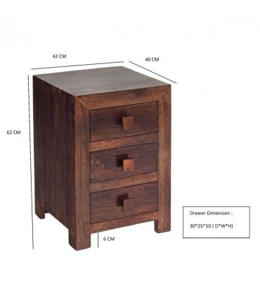 Toko Dark Mango 3 Drawer Bedside