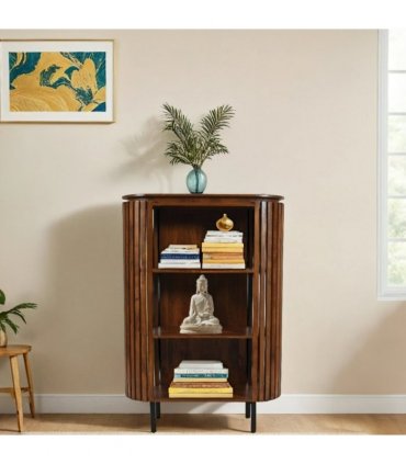 Slatted Mango Wood Bookcase- Medium High