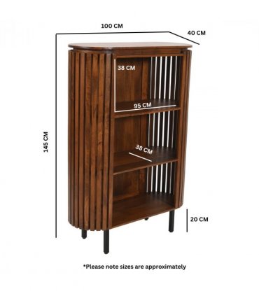 Slatted Mango Wood Bookcase- Medium High