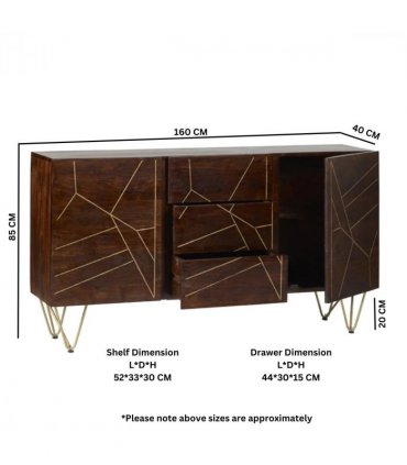 Dark Gold Extra Large Sideboard 3 Drawers And 2 Doors