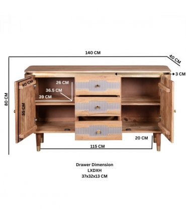 Wilton Acacia Wood 2 Doors 3 Drawers Sideboard