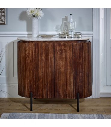 Opal Solid Wood Sideboard/Drinks Cabinet With Marble Top & Metal Legs