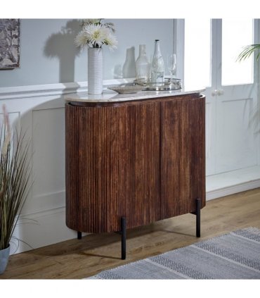 Opal Solid Wood Sideboard/Drinks Cabinet With Marble Top & Metal Legs