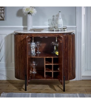 Opal Solid Wood Sideboard/Drinks Cabinet With Marble Top & Metal Legs