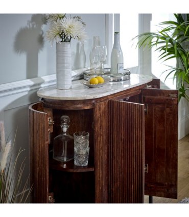 Opal Solid Wood Sideboard/Drinks Cabinet With Marble Top & Metal Legs
