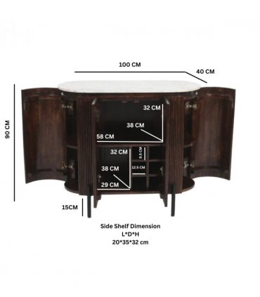 Opal Solid Wood Sideboard/Drinks Cabinet With Marble Top & Metal Legs
