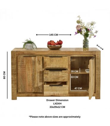 Surrey Solid Wood Large Sideboard 2 Door 3 Drawer
