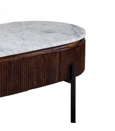 Opal Mango Wood Rectangular Fluted Coffee Table With Marble Top & Metal Legs