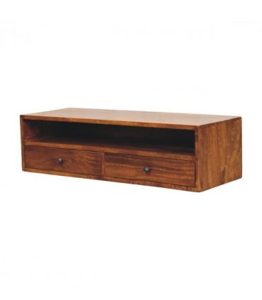 Artisan Furniture Solid Wood Lunar 2 Drawer Chestnut Wall Mounted Media Unit, 1 Shelf, Dark Brown