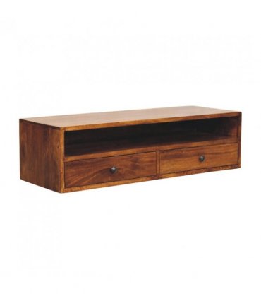 Artisan Furniture Solid Wood Lunar 2 Drawer Chestnut Wall Mounted Media Unit, 1 Shelf, Dark Brown