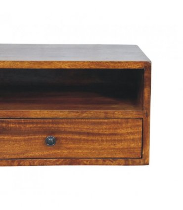 Artisan Furniture Solid Wood Lunar 2 Drawer Chestnut Wall Mounted Media Unit, 1 Shelf, Dark Brown