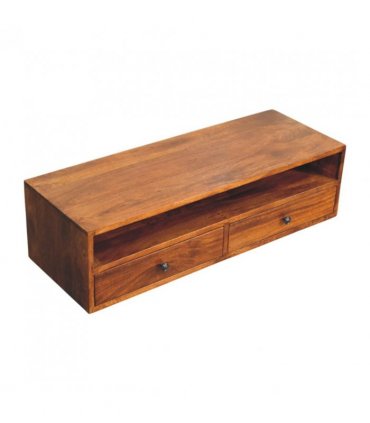 Artisan Furniture Solid Wood Lunar 2 Drawer Chestnut Wall Mounted Media Unit, 1 Shelf, Dark Brown