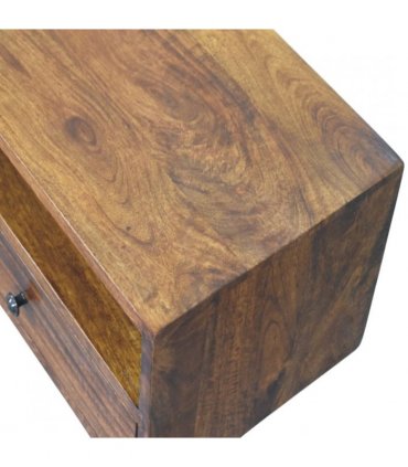 Artisan Furniture Solid Wood Lunar 2 Drawer Chestnut Wall Mounted Media Unit, 1 Shelf, Dark Brown