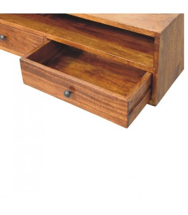 Artisan Furniture Solid Wood Lunar 2 Drawer Chestnut Wall Mounted Media Unit, 1 Shelf, Dark Brown