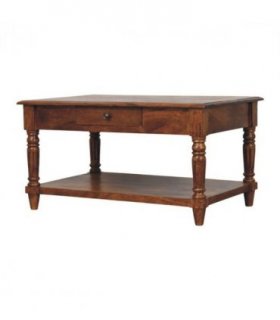 Artisan Furniture Solid Wood Turned legs Chestnut 2 Drawer Coffee Table, Dark Brown