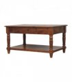 Artisan Furniture Solid Wood Turned legs Chestnut 2 Drawer Coffee Table, Dark Brown