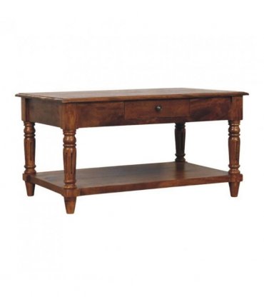 Artisan Furniture Solid Wood Turned legs Chestnut 2 Drawer Coffee Table, Dark Brown