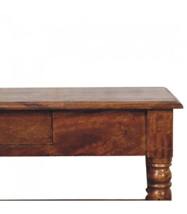 Artisan Furniture Solid Wood Turned legs Chestnut 2 Drawer Coffee Table, Dark Brown