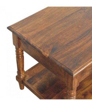 Artisan Furniture Solid Wood Turned legs Chestnut 2 Drawer Coffee Table, Dark Brown