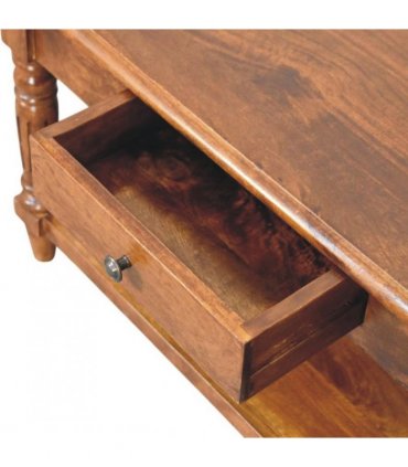 Artisan Furniture Solid Wood Turned legs Chestnut 2 Drawer Coffee Table, Dark Brown
