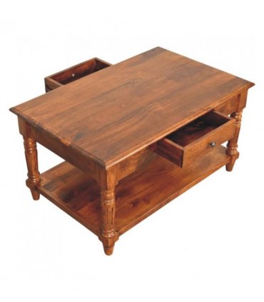 Artisan Furniture Solid Wood Turned legs Chestnut 2 Drawer Coffee Table, Dark Brown
