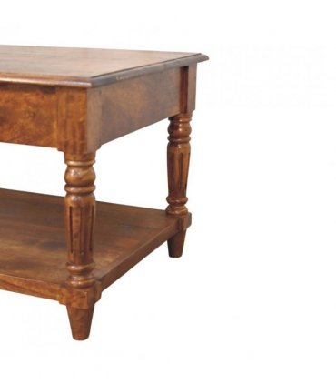 Artisan Furniture Solid Wood Turned legs Chestnut 2 Drawer Coffee Table, Dark Brown