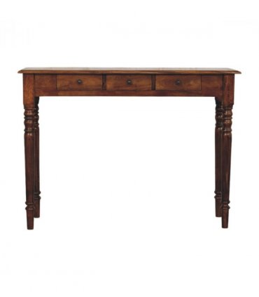 Artisan Furniture Solid Wood Turned Legs 3 Drawer Chestnut Console, Dark Brown