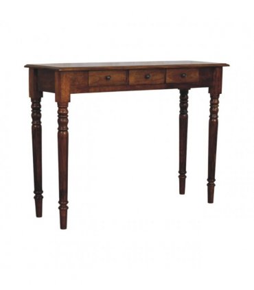Artisan Furniture Solid Wood Turned Legs 3 Drawer Chestnut Console, Dark Brown