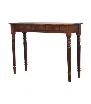 Artisan Furniture Solid Wood Turned Legs 3 Drawer Chestnut Console, Dark Brown