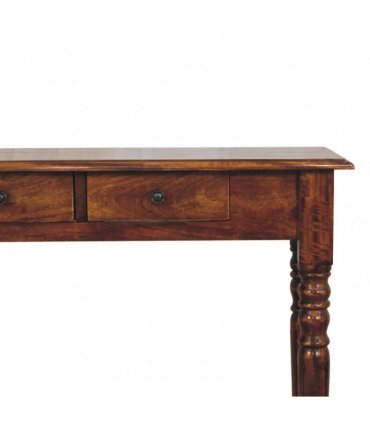 Artisan Furniture Solid Wood Turned Legs 3 Drawer Chestnut Console, Dark Brown