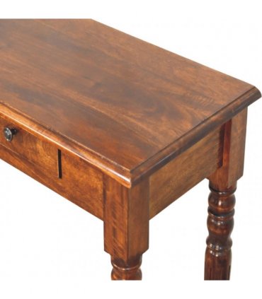 Artisan Furniture Solid Wood Turned Legs 3 Drawer Chestnut Console, Dark Brown