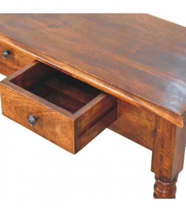 Artisan Furniture Solid Wood Turned Legs 3 Drawer Chestnut Console, Dark Brown