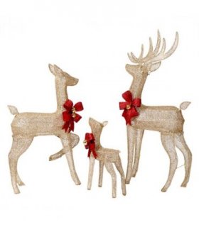3-Piece Lighted Christmas Reindeer Family Set Outdoor Decorations, Weather Proof Sparkling Deer Family Set of 3 Christmas Ornament Home Decor Pre-lit 210 LED Warm White Lights, 4FT, Golden