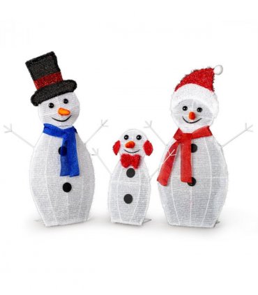 Lighted Snowman Christmas Yard Decorations, Set of 3 Pre-lit 2D Snowman Family with 80 LED White Lights and Stakes for Xmas Outdoor Holiday Indoor Decor Lighted Holiday Displays
