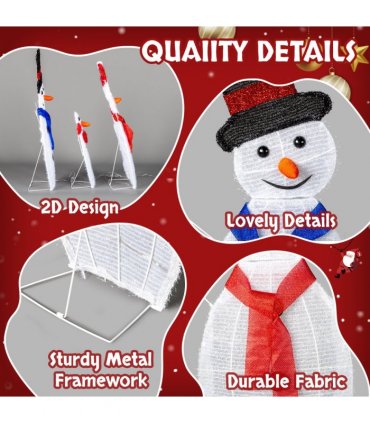 Lighted Snowman Christmas Yard Decorations, Set of 3 Pre-lit 2D Snowman Family with 80 LED White Lights and Stakes for Xmas Outdoor Holiday Indoor Decor Lighted Holiday Displays