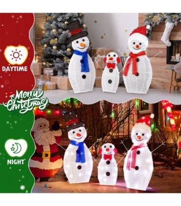 Lighted Snowman Christmas Yard Decorations, Set of 3 Pre-lit 2D Snowman Family with 80 LED White Lights and Stakes for Xmas Outdoor Holiday Indoor Decor Lighted Holiday Displays