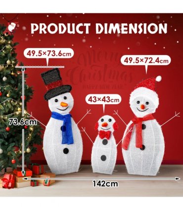 Lighted Snowman Christmas Yard Decorations, Set of 3 Pre-lit 2D Snowman Family with 80 LED White Lights and Stakes for Xmas Outdoor Holiday Indoor Decor Lighted Holiday Displays