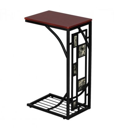 C-Shaped End Table with Gravel Pattern, Brown Top & Black Powder-Coated Base, 30.5*21*54cm