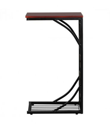 C-Shaped End Table with Gravel Pattern, Brown Top & Black Powder-Coated Base, 30.5*21*54cm